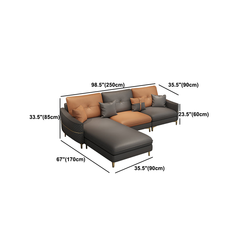 33.4"H Faux Leather Tufted Square Arm Sofa & Chaise for Living Room