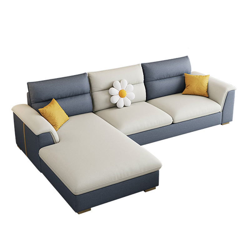 Glam Faux Leather Sofa & Chaise Square Arm Sofa for Living Room