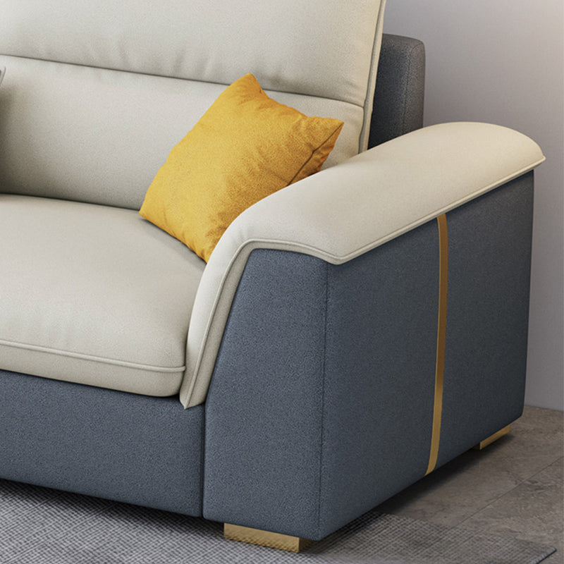 Glam Faux Leather Sofa & Chaise Square Arm Sofa for Living Room