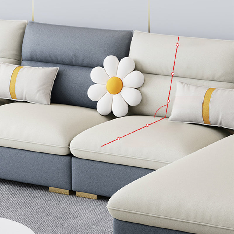 Glam Faux Leather Sofa & Chaise Square Arm Sofa for Living Room
