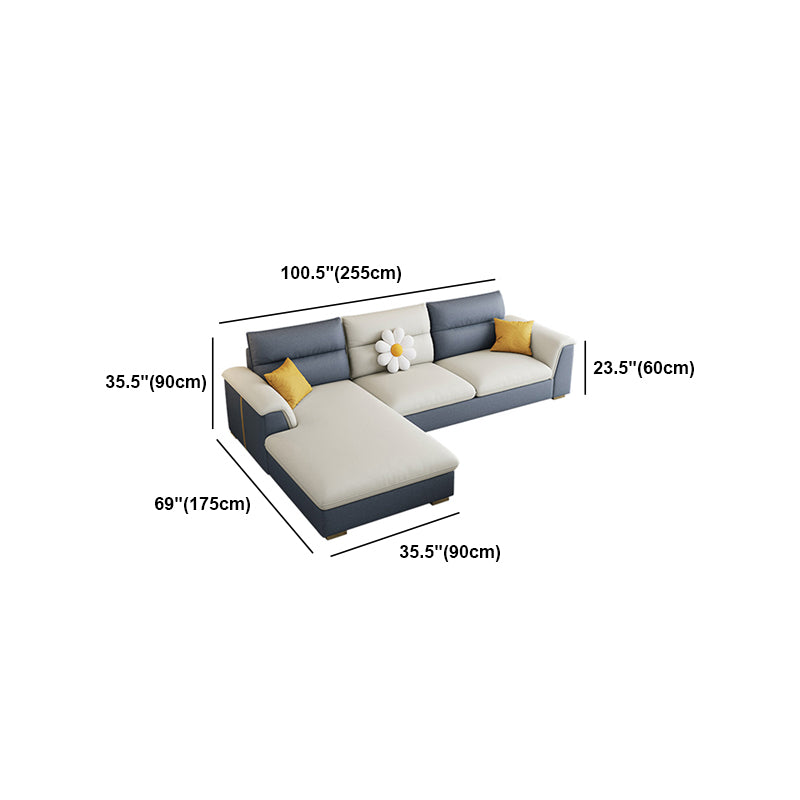 Glam Faux Leather Sofa & Chaise Square Arm Sofa for Living Room