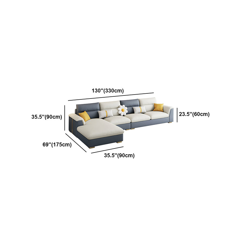 Glam Faux Leather Sofa & Chaise Square Arm Sofa for Living Room