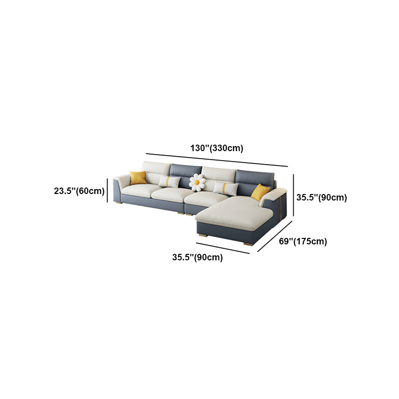 Glam Faux Leather Sofa & Chaise Square Arm Sofa for Living Room