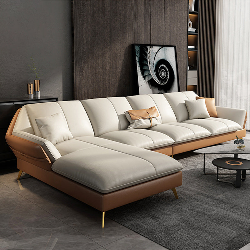 Faux Leather Sofa & Chaise Flared Arm Sofa with Bolster Pillows