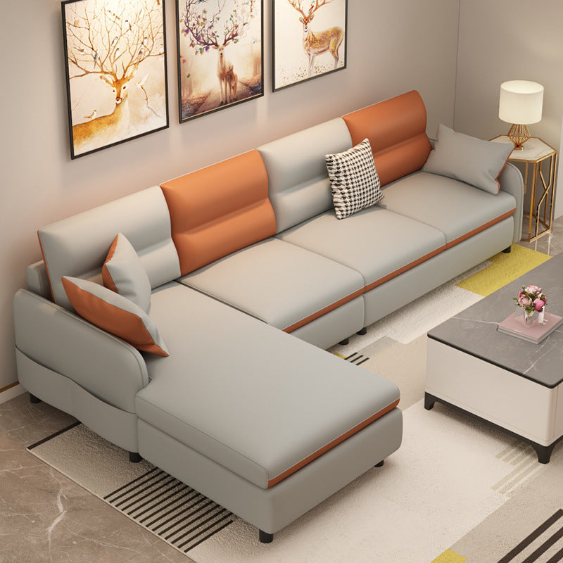Modern 29.5"H Faux Leather Square Arm Sofa & Chaise for Living Room