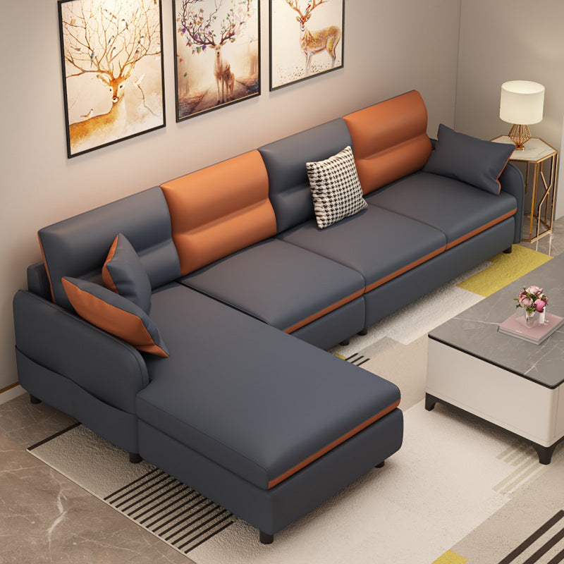 Modern 29.5"H Faux Leather Square Arm Sofa & Chaise for Living Room