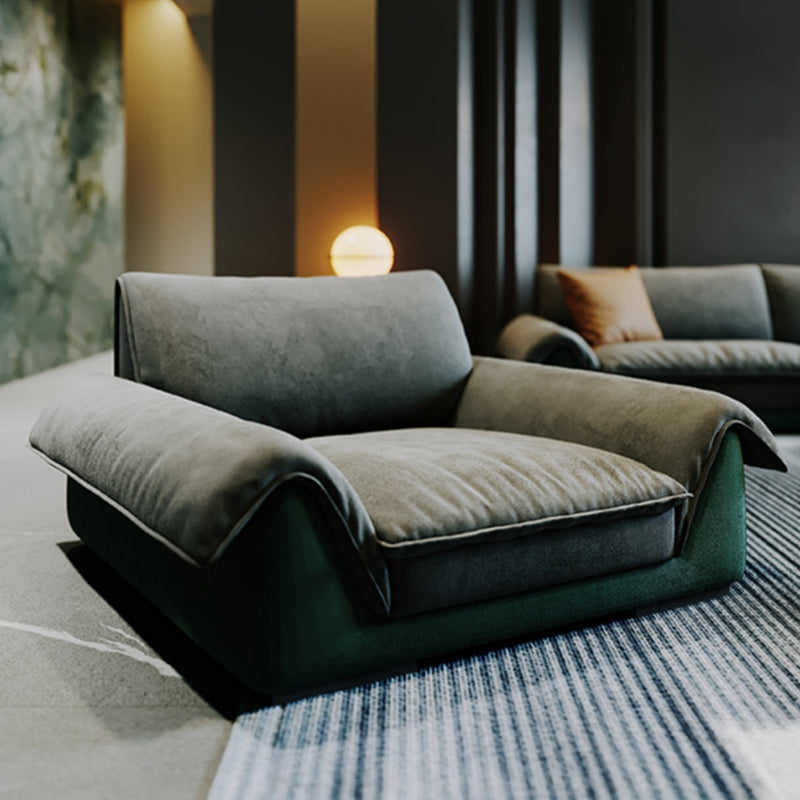 Flannelette Sofa Bed Armrest and Pillow Back Grey/dark Green/beige Solid Wood Frame Sofa