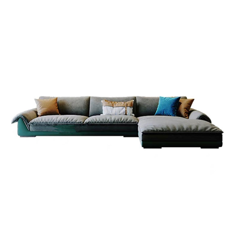 Flannelette Sofa Bed Armrest and Pillow Back Grey/dark Green/beige Solid Wood Frame Sofa
