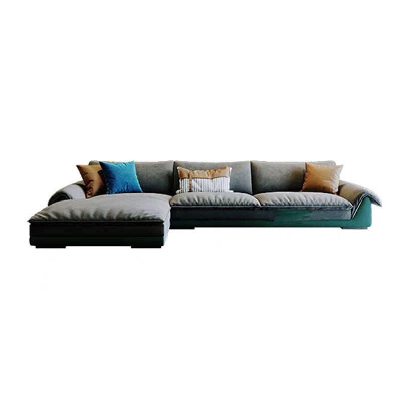 Flannelette Sofa Bed Armrest and Pillow Back Grey/dark Green/beige Solid Wood Frame Sofa