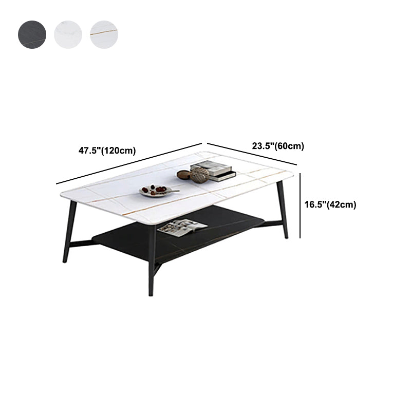 Modern Coffee Table with Storage Shelf and Black Metal Cross Base