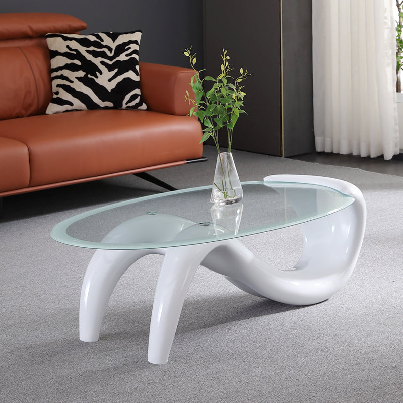 Glass Top Cocktail Table Oval Modern Minimalist Coffee Table
