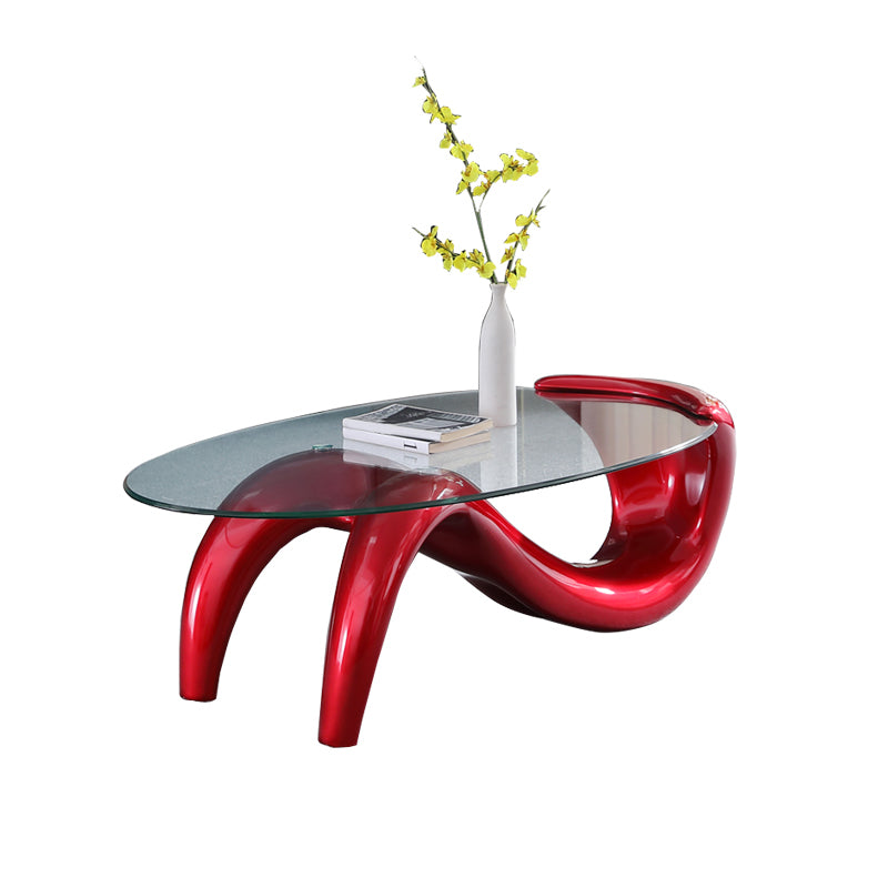 Glass Top Cocktail Table Oval Modern Minimalist Coffee Table