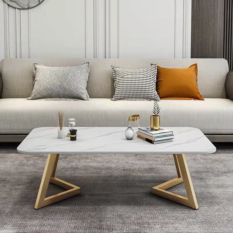 Glam Iron Base Coffee Table with Rectangle Stone Top Cocktail Table