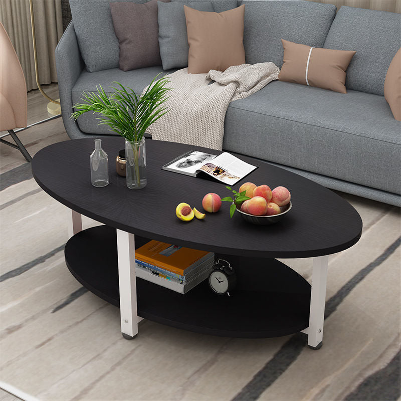 Solid Wood 4 Legs Coffee Table Modern Oval Coffee Table with Storage