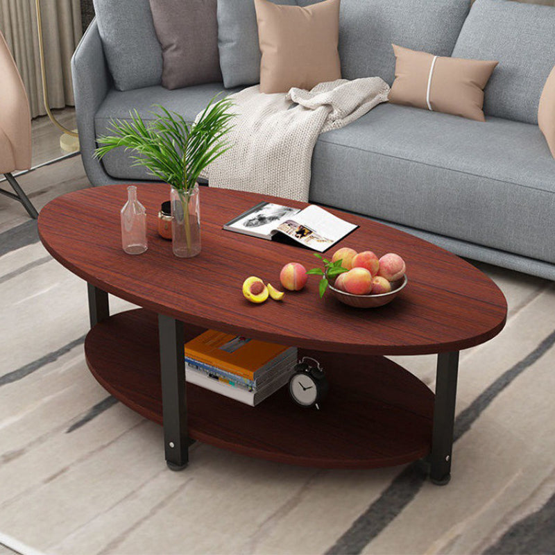 Solid Wood 4 Legs Coffee Table Modern Oval Coffee Table with Storage