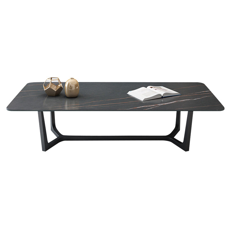 Modern Style Rectangular Slate Table with Metal Trestle Type Base Coffee Table