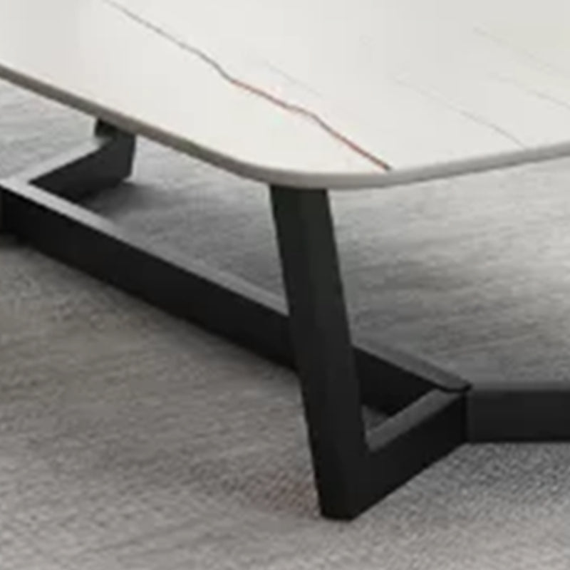 Modern Style Rectangular Slate Table with Metal Trestle Type Base Coffee Table