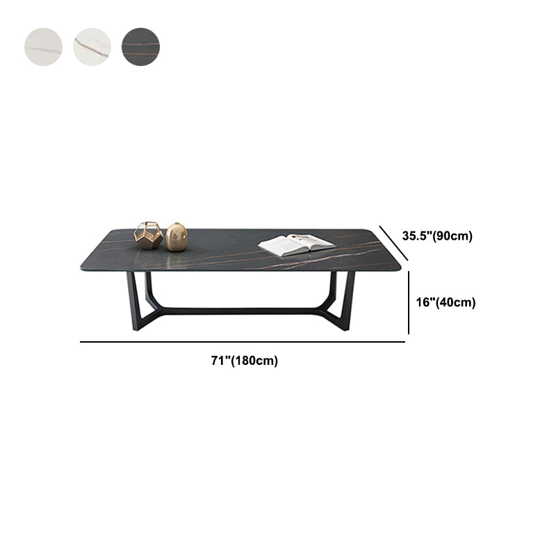 Modern Style Rectangular Slate Table with Metal Trestle Type Base Coffee Table