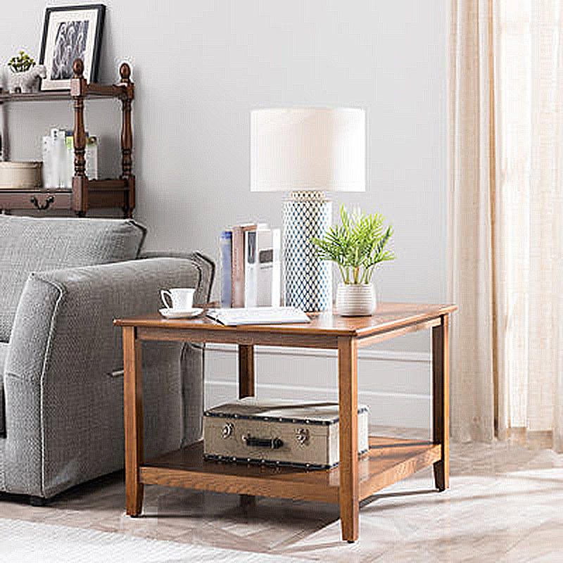 Farmhouse Square Wood Top End Table Double Tier Sofa Side Table with Storage