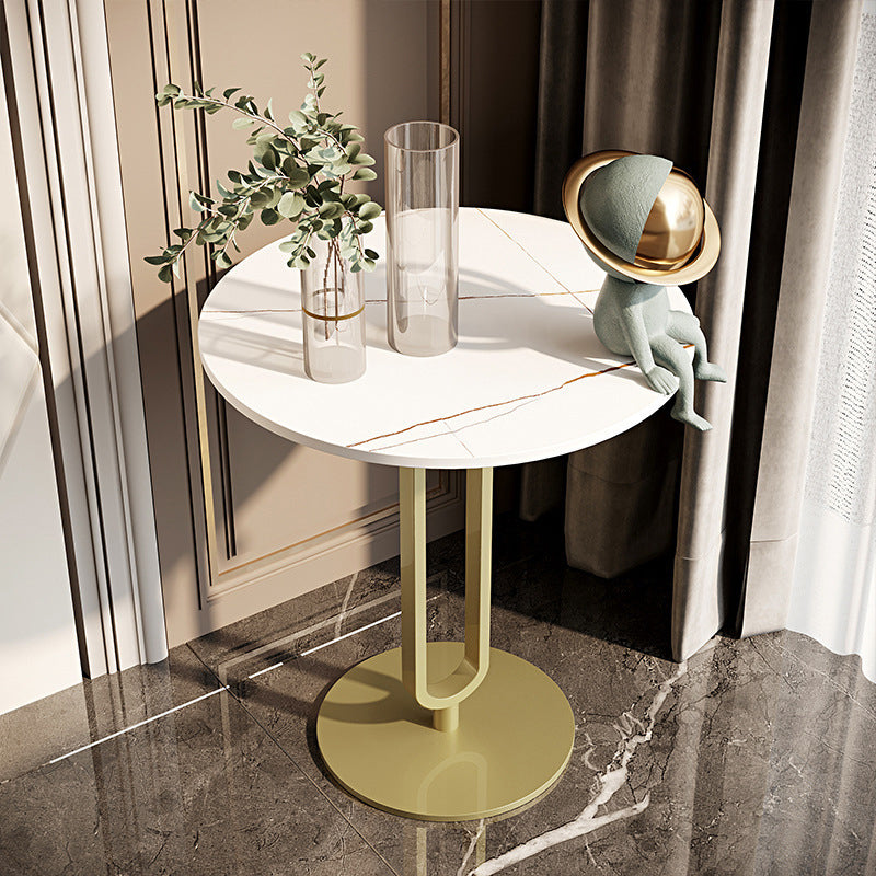 Modern Style Iron Material Base Rock Plate Table Round Side Table