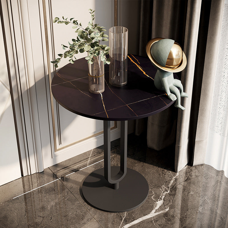 Modern Style Iron Material Base Rock Plate Table Round Side Table
