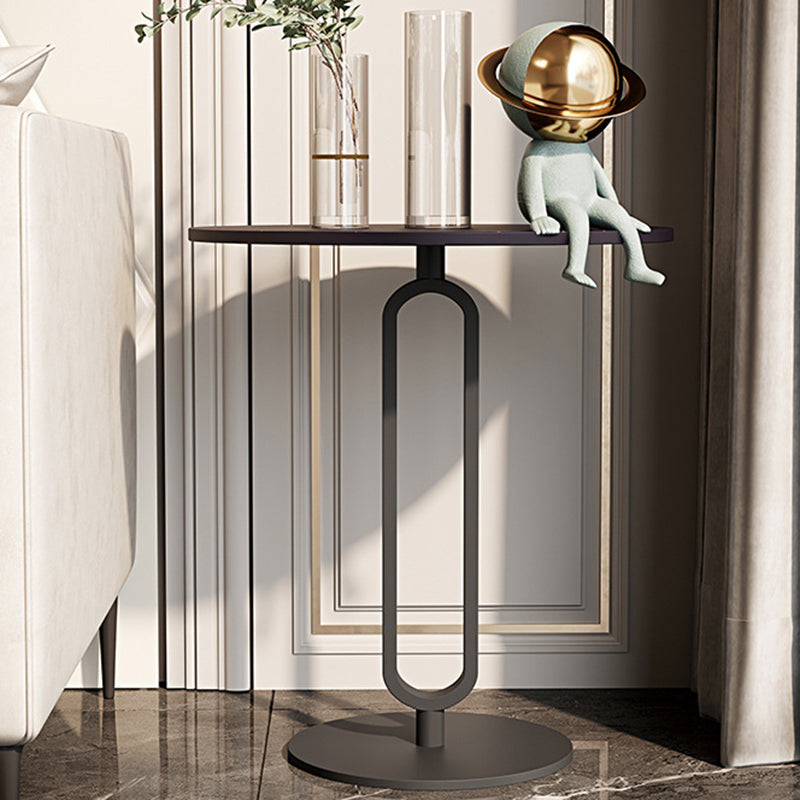 Modern Style Iron Material Base Rock Plate Table Round Side Table