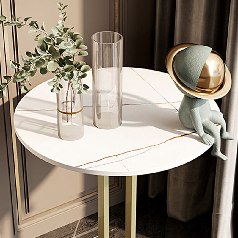 Modern Style Iron Material Base Rock Plate Table Round Side Table