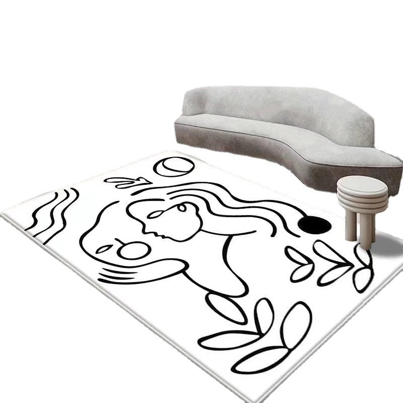 White Modern Rug Polyester Abstract Line Rug Stain Resistant Rug for Sitting Room