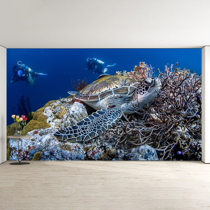 Vintage Wall Mural Sea Turtle Patterned Sitting Room Wall Mural