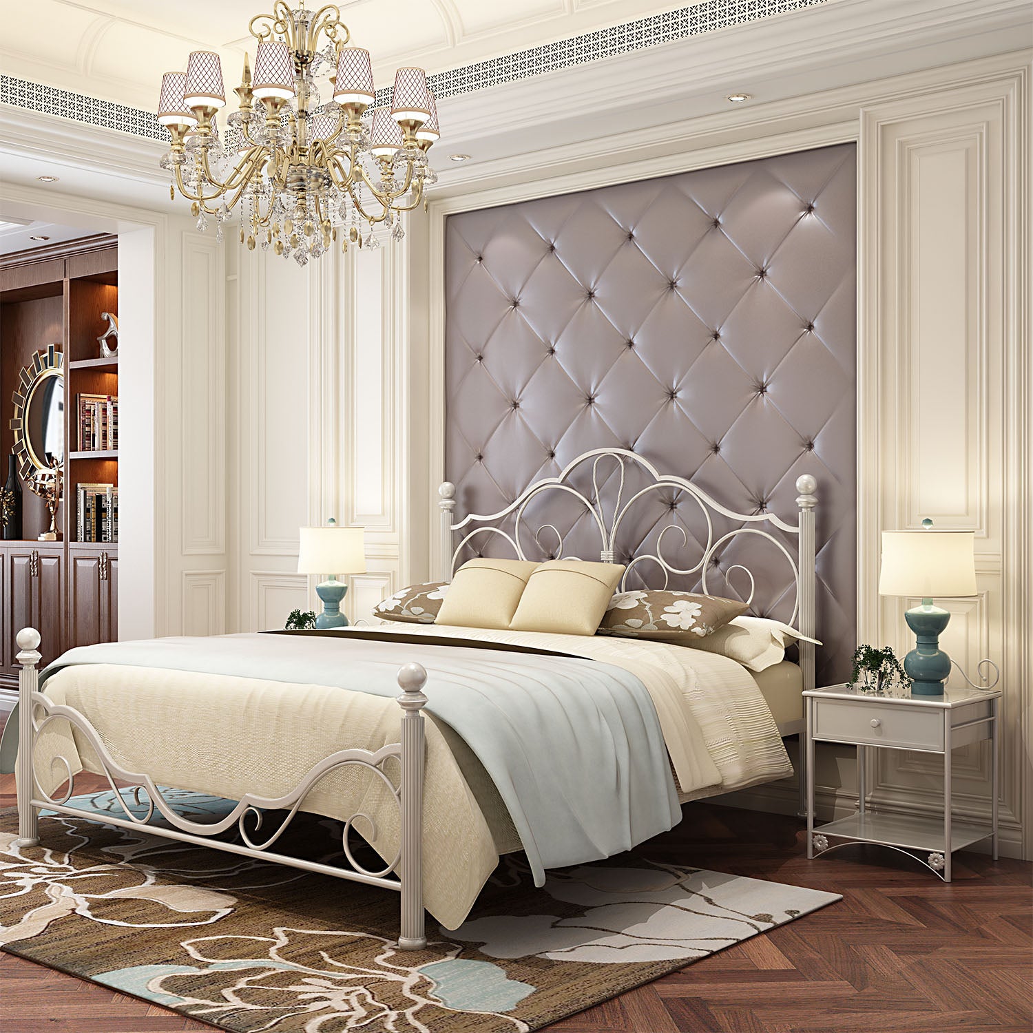 Industrial Metal Bed with Headboard Standard Profile Open-Frame Bed