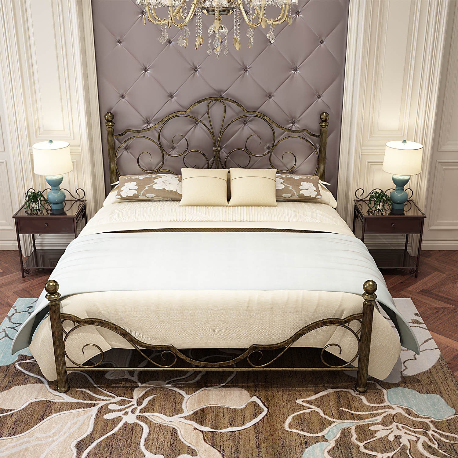 Industrial Metal Bed with Headboard Standard Profile Open-Frame Bed