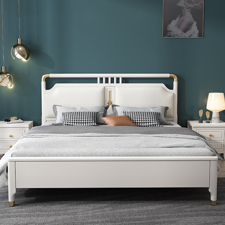 Glam Rubberwood Open-Frame Bed 45.28-Inch H White Bed Frame with Headboard