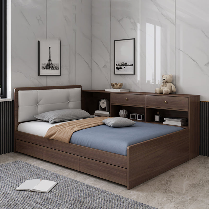 35.43" Scandinavian Panel Bed with Headboard Upholstered Low Profile Bed