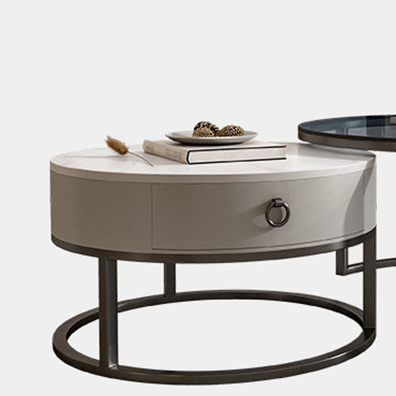 Frame Base Design Round Glass/artificial Table Metal Base Coffee Table
