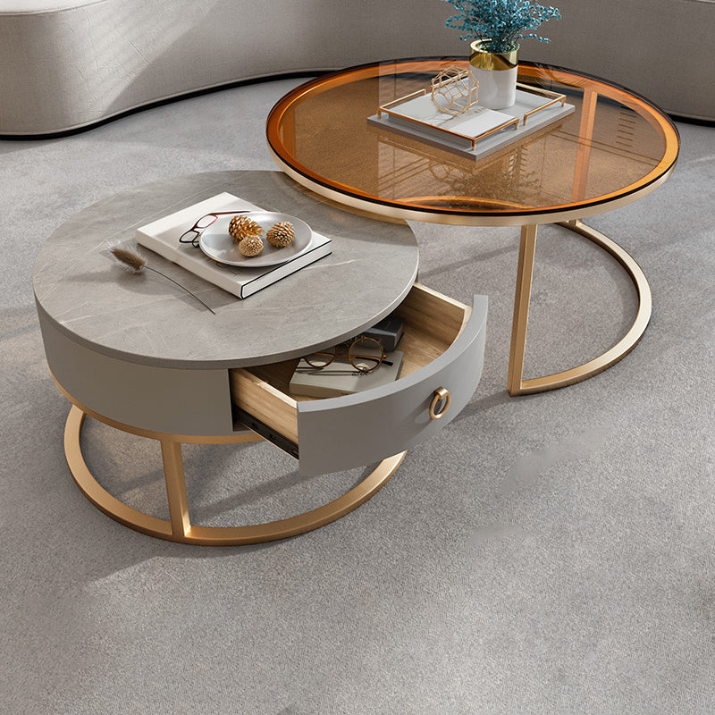 Frame Base Design Round Glass/artificial Table Metal Base Coffee Table