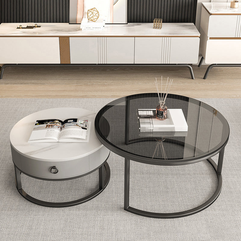 Frame Base Design Round Glass/artificial Table Metal Base Coffee Table