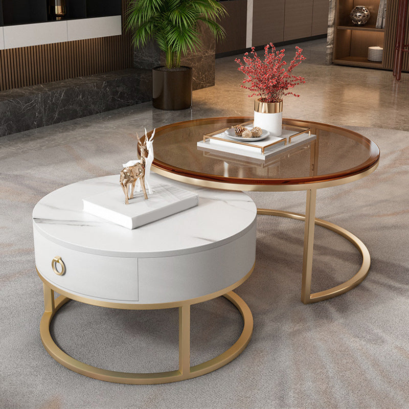 Frame Base Design Round Glass/artificial Table Metal Base Coffee Table