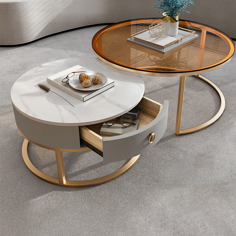 Frame Base Design Round Glass/artificial Table Metal Base Coffee Table