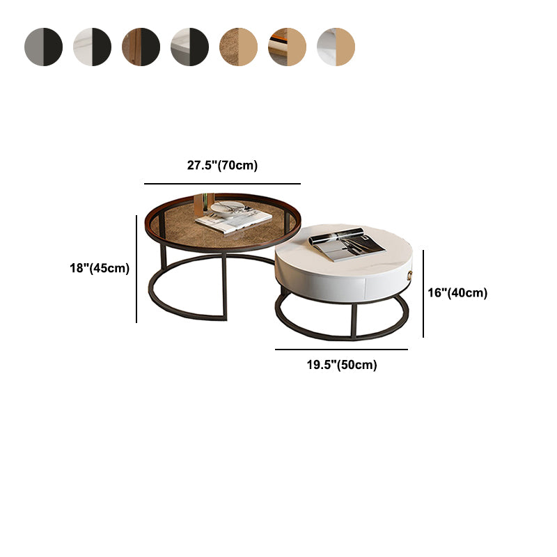 Frame Base Design Round Glass/artificial Table Metal Base Coffee Table