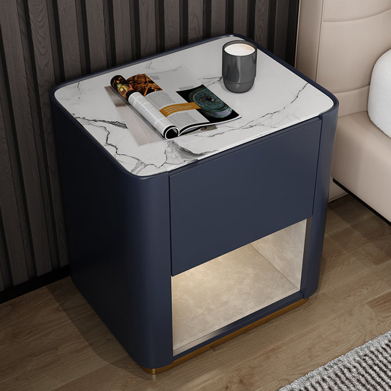 Modern Solid Wood and Slate Night Table Drawer Storage Bed Nightstand