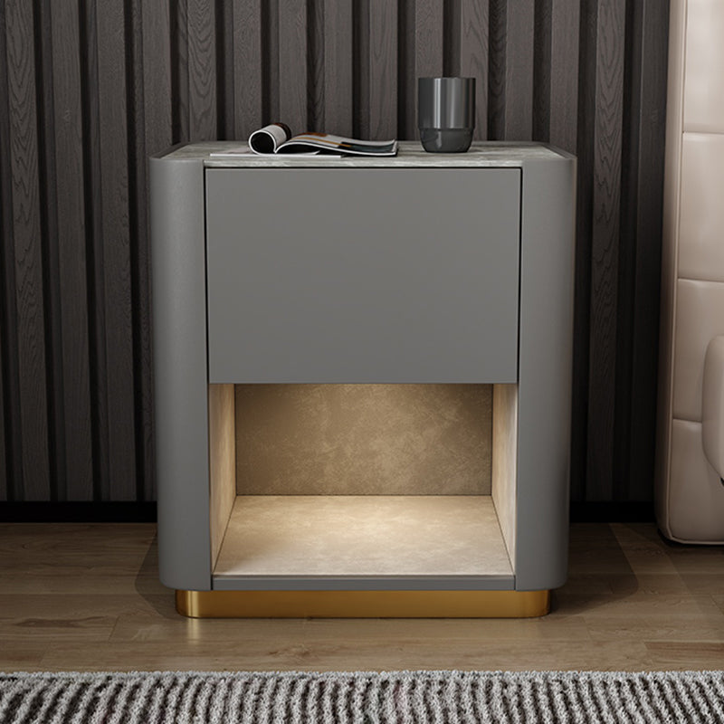 Modern Solid Wood and Slate Night Table Drawer Storage Bed Nightstand