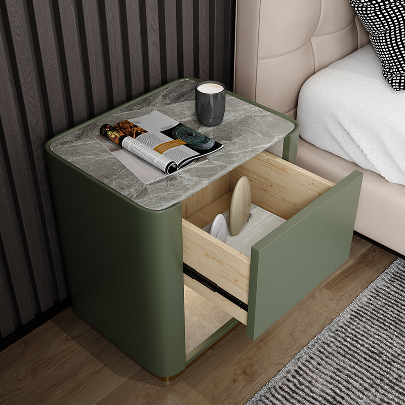 Modern Solid Wood and Slate Night Table Drawer Storage Bed Nightstand