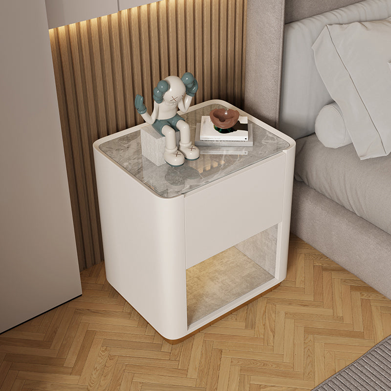 Modern Solid Wood and Slate Night Table Drawer Storage Bed Nightstand