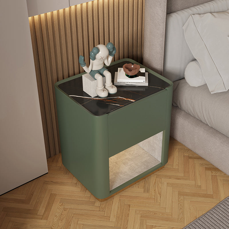 Modern Solid Wood and Slate Night Table Drawer Storage Bed Nightstand