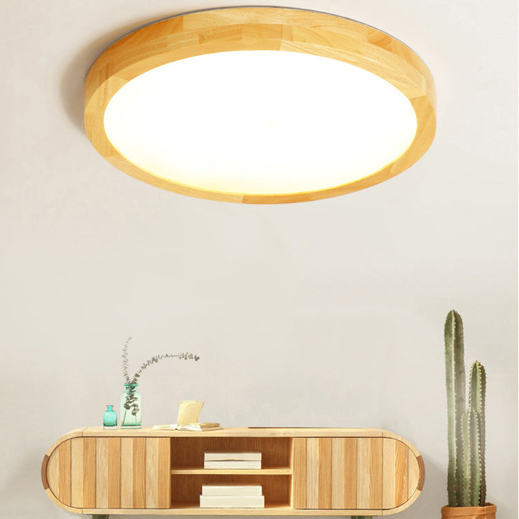 Modern Simplicity LED Ceiling Light Circular Wooden Flush Mount for Living Room
