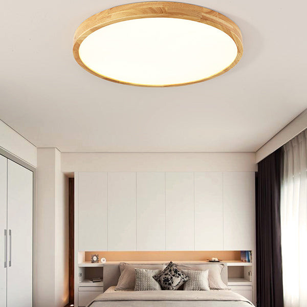 Modern Simplicity LED Ceiling Light Circular Wooden Flush Mount for Living Room