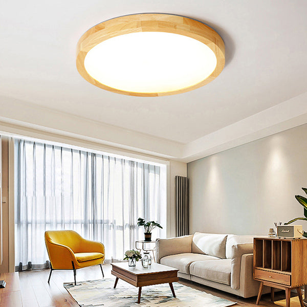 Modern Simplicity LED Ceiling Light Circular Wooden Flush Mount for Living Room