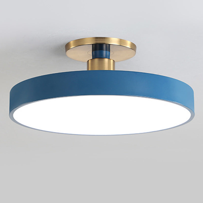 Nordic Style Round Ceiling Light Metal LED Semi Flush Mount Light for Bedroom