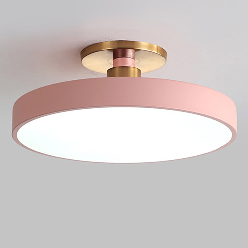 Nordic Style Round Ceiling Light Metal LED Semi Flush Mount Light for Bedroom