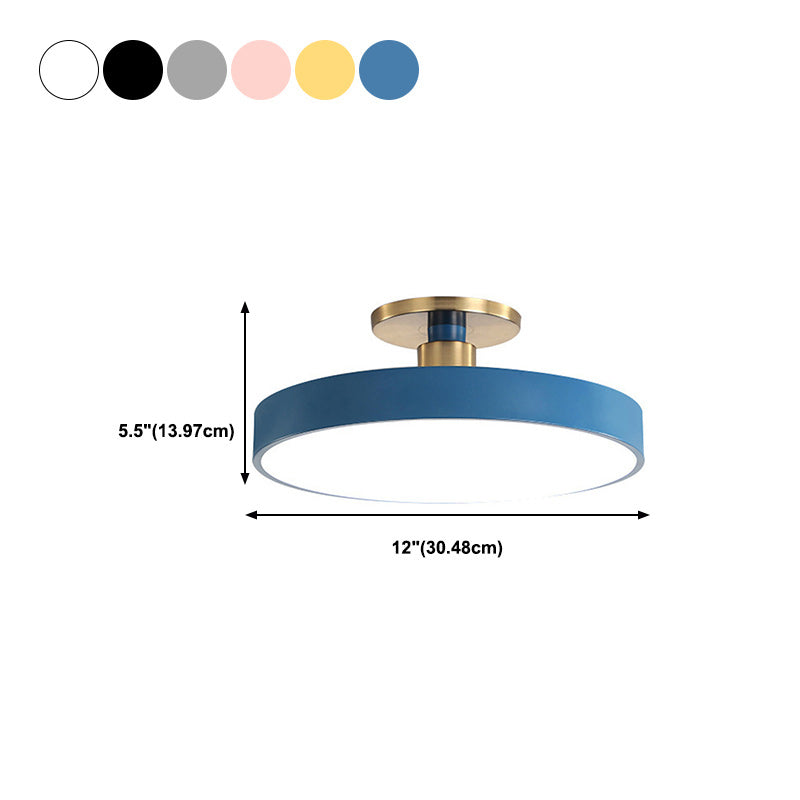 Nordic Style Round Ceiling Light Metal LED Semi Flush Mount Light for Bedroom